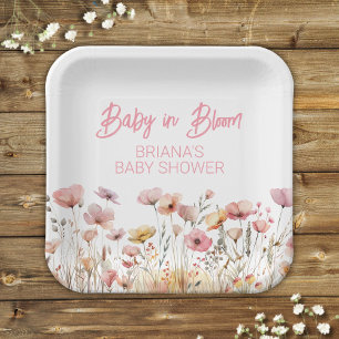 Assiettes En Carton Fille Fleurs Sauvages Roses Baby Shower