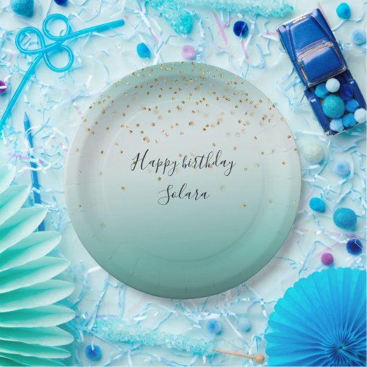 Assiettes En Carton Fille Glam Gold Sparkle Confetti Mint Ombre (Fête)