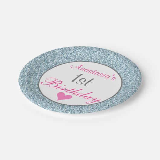 Assiettes En Carton Fille Glam rose et bleu clair Parties scintillant  (Angle)