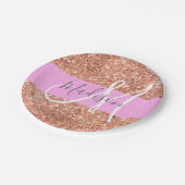 Assiettes En Carton Fille Glam rose Pêche or Parties scintillant Nom d (Angle)