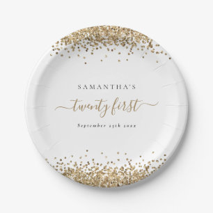 Assiettes En Carton Fille Gold Parties scintillant Nom Date Vingt Prem