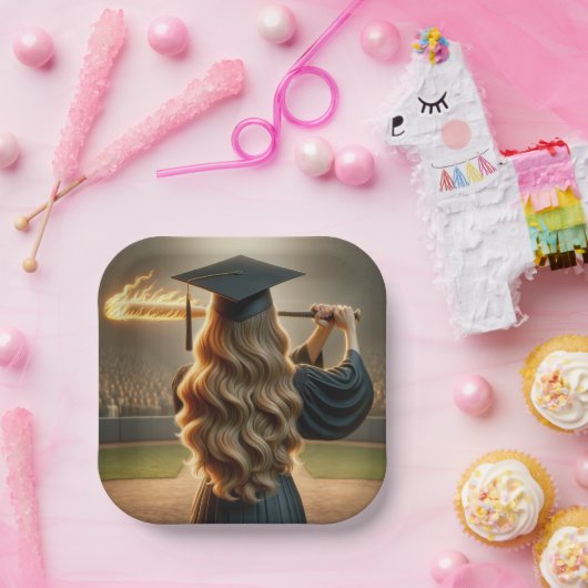 Assiettes En Carton Fille Graduée Swing a Flaming Baseball Bat (Fête)