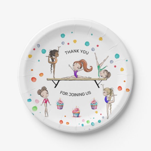 Assiettes En Carton Fille Gymnastique Cupcake & Balloon Anniversaire (Devant)