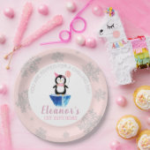 Assiettes En Carton Fille hiver mignon Penguin rose Anniversaire (Fête)