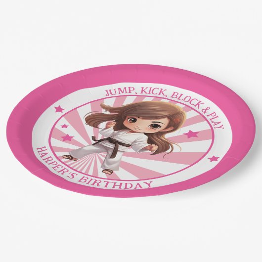 Assiettes En Carton Fille Karate Martial Arts fête d'anniversaire (Angle)