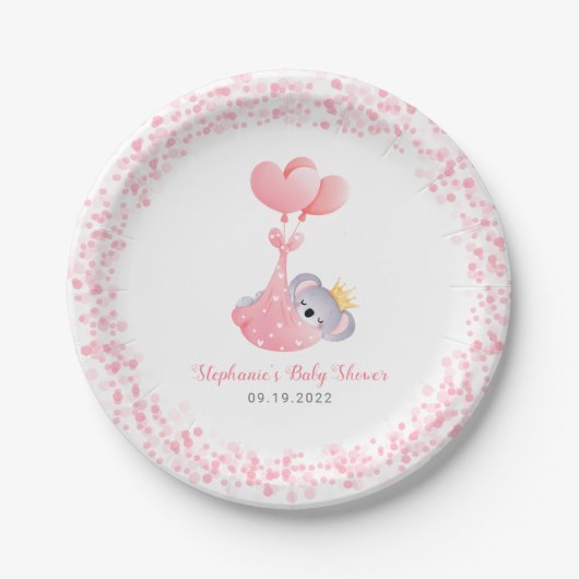 Assiettes En Carton Fille Koala Oear Baby shower rose (Devant)