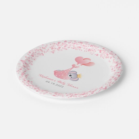 Assiettes En Carton Fille Koala Oear Baby shower rose (Angle)