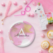 Assiettes En Carton Fille laveuse rose et or (Fête)