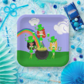 Assiettes En Carton Fille Leprechauns Arc en ciel et Pot d'or (Fête)