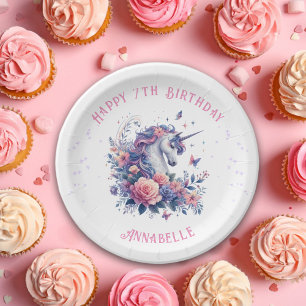 Assiettes En Carton Fille Licorne Rose Magique Anniversaire
