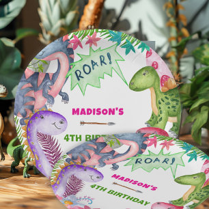 Assiettes En Carton Fille mignonne dinosaure 4ème fête d'anniversaire