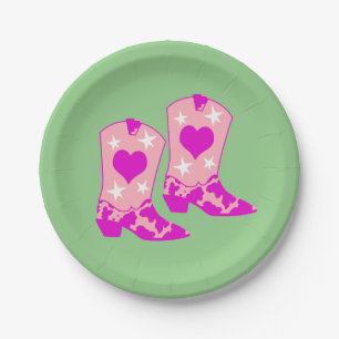 Assiettes En Carton Fille moderne fille rose fille Bottes occidentales