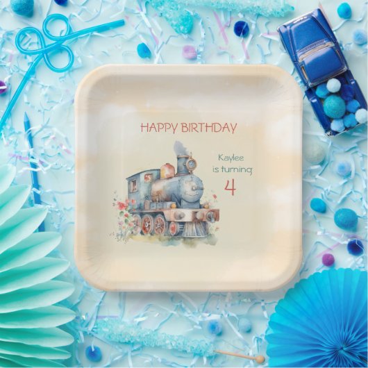 Assiettes En Carton Fille moteur de train 4e anniversaire (Fête)