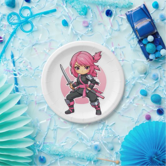 Assiettes En Carton Fille Ninja rose (Fête)