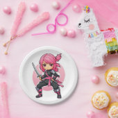 Assiettes En Carton Fille Ninja rose (Fête)