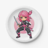 Assiettes En Carton Fille Ninja rose (Devant)