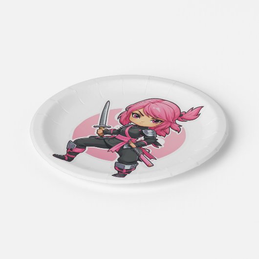 Assiettes En Carton Fille Ninja rose (Angle)