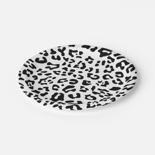 Assiettes En Carton Fille noir et blanc tache léopard (Angle)