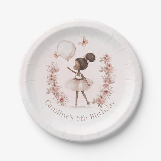 Assiettes En Carton Fille noire Ballerina Plaques de papier d'annivers (Devant)