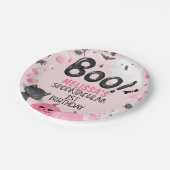 Assiettes En Carton Fille noire rose Boo Halloween anniversaire (Angle)