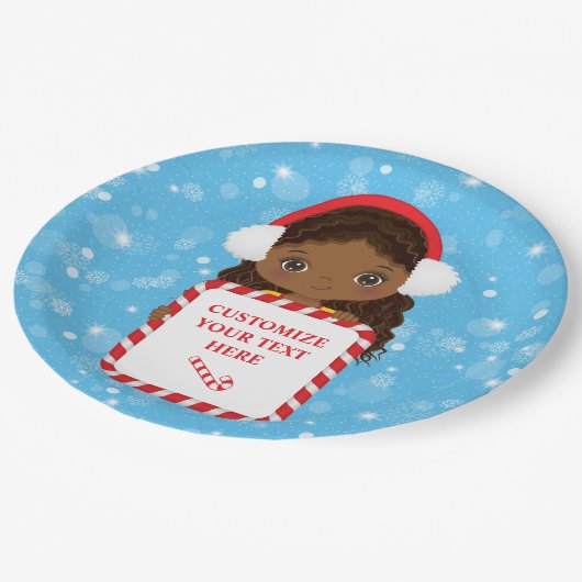 Assiettes En Carton Fille noire tenant des bonbons Xmas Cadre Plaque d (Angle)