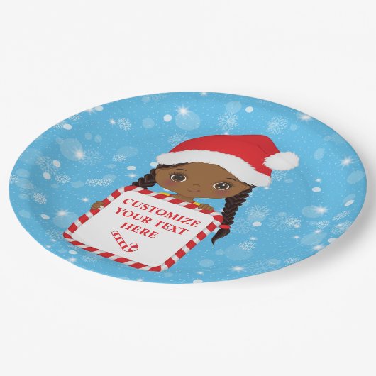 Assiettes En Carton Fille noire tenant des bonbons Xmas Cadre Plaque d (Angle)