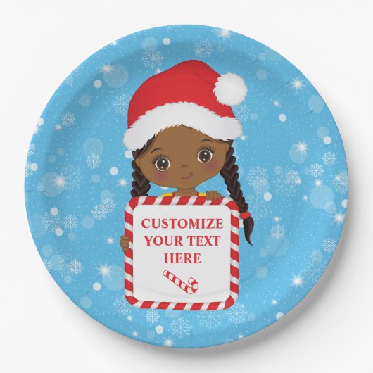 Assiettes En Carton Fille noire tenant des bonbons Xmas Cadre Plaque d (Devant)