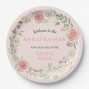 Assiettes En Carton Fille nuptiale de l'Annaprashan Watercolor Wreath