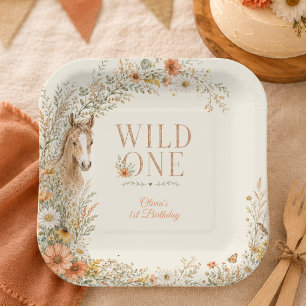 Assiettes En Carton Fille Orange Fleur Sauvage Cheval Premier Annivers