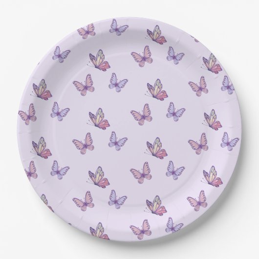 Assiettes En Carton Fille papillon violet anniversaire (Devant)