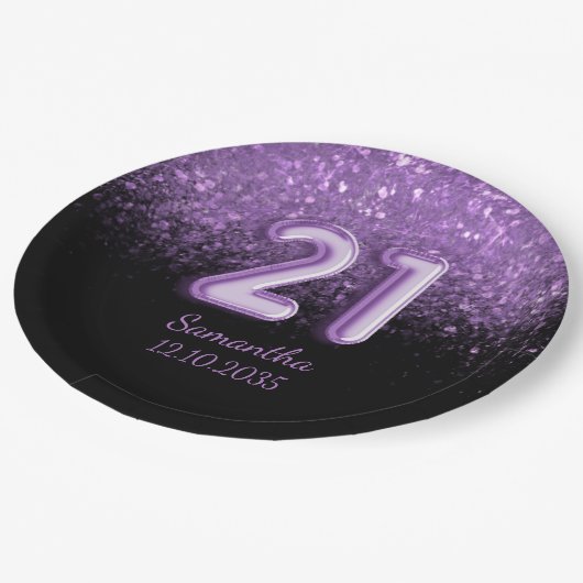 Assiettes En Carton Fille Parties scintillant noire et violette Étince (Angle)