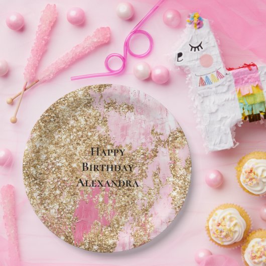 Assiettes En Carton Fille Parties scintillant or rose Anniversaire (Fête)