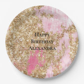 Assiettes En Carton Fille Parties scintillant or rose Anniversaire (Devant)