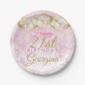 Assiettes En Carton Fille Parties scintillant rose Ballons 21e anniver (Devant)