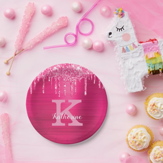 Assiettes En Carton Fille Parties scintillant rose-chaud Déchets de ve (Fête)