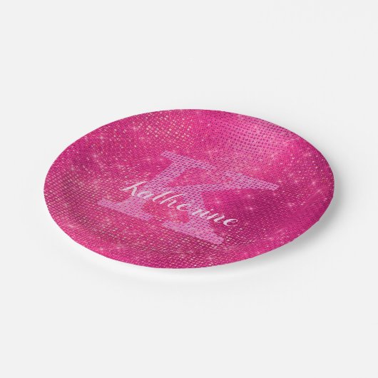 Assiettes En Carton Fille Parties scintillant rose chaud Glam Étincell (Angle)