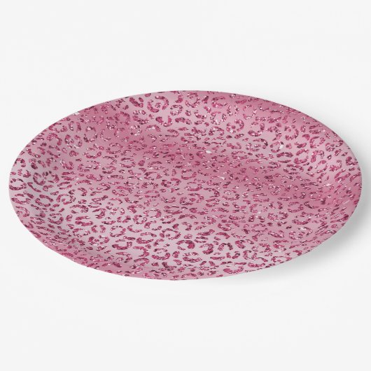 Assiettes En Carton Fille Parties scintillant rose Leopard Ombre (Angle)