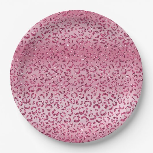 Assiettes En Carton Fille Parties scintillant rose Leopard Ombre (Devant)