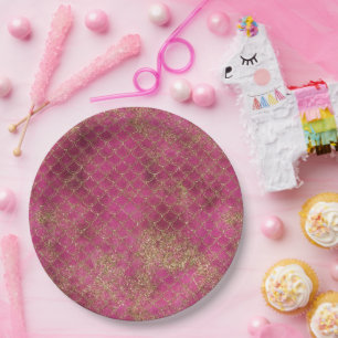 Assiettes En Carton Fille Parties scintillant rose or Mermaid Glitz