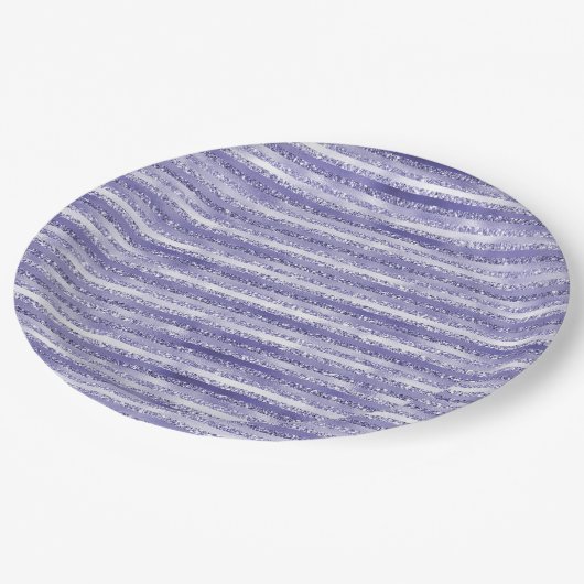 Assiettes En Carton Fille Parties scintillant violet rayures de glam (Angle)