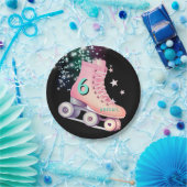 Assiettes En Carton Fille Patinage Fête Noir Neon Anniversaire (Fête)