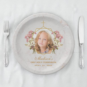 Assiettes En Carton Fille Première Communion Photo Marbre Orchidée Ros