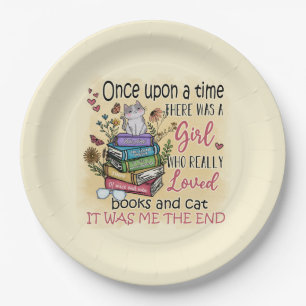 Assiettes En Carton Fille qui aime les livres et les chats