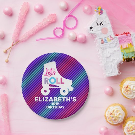 Assiettes En Carton Fille Roller Patinage Anniversaire Roulons (Fête)