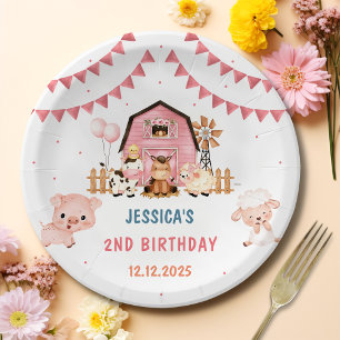 Assiettes En Carton Fille rose Animaux de ferme Anniversaire