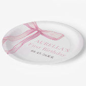 Assiettes En Carton Fille Rose Bow 1er anniversaire (Angle)