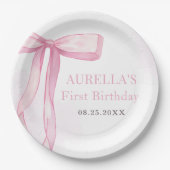 Assiettes En Carton Fille Rose Bow 1er anniversaire (Devant)