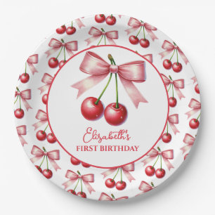 Assiettes En Carton Fille rose Coquette rouge Cherry premier anniversa