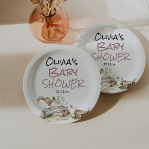 Assiettes En Carton Fille Rose de la Forêt Sauvage Baby Shower