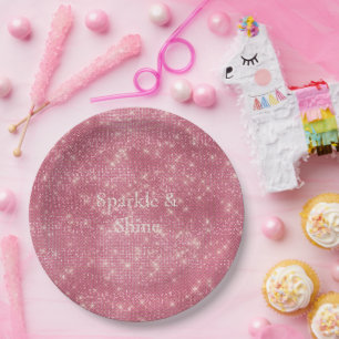 Assiettes En Carton Fille rose Glitzy Étincelle